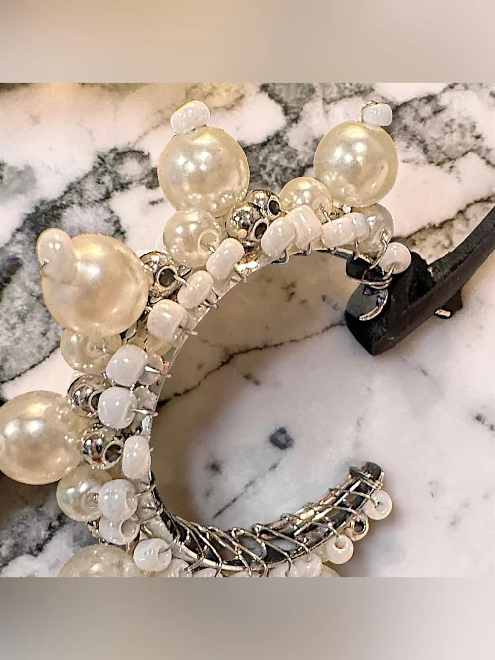 2pc set Pearl Cluster Necklace & Earrings - Ivory faux Pearls hand crafted